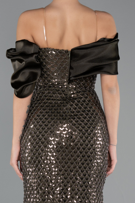 Long Olive Drab Beaded Evening Dress ABU5434
