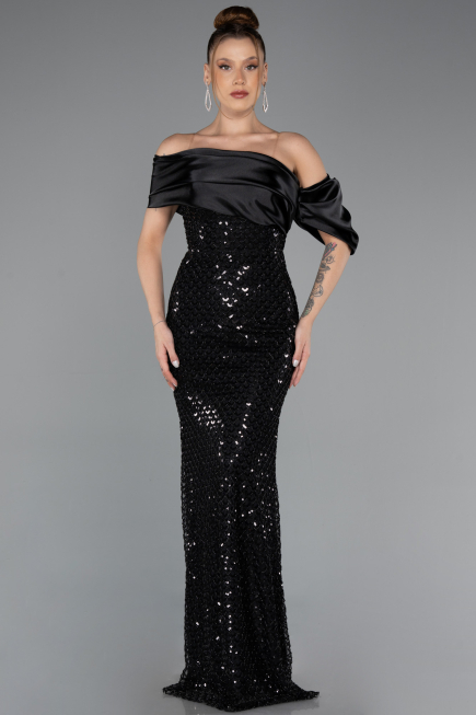 Long Black Beaded Evening Dress ABU5434