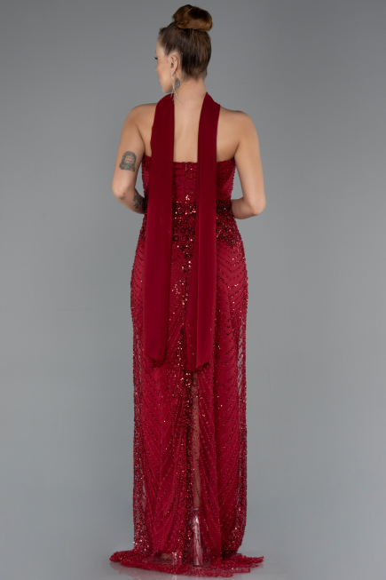 Long Burgundy Beaded Evening Dress ABU5438