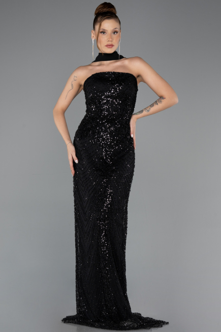 Long Black Beaded Evening Dress ABU5438