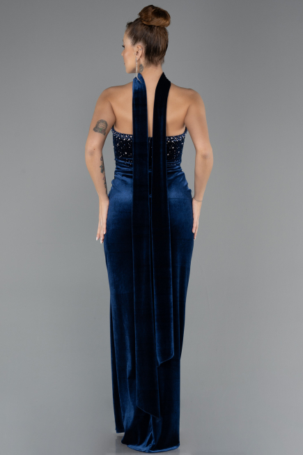 Long Navy Blue Velvet Evening Dress ABU4405