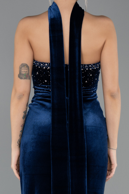 Long Navy Blue Velvet Evening Dress ABU4405