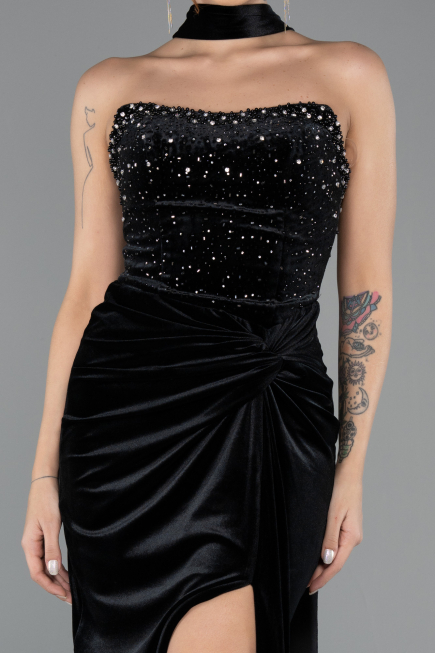 Long Black Velvet Evening Dress ABU4405