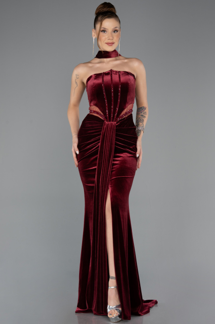 Long Burgundy Velvet Evening Dress ABU5437