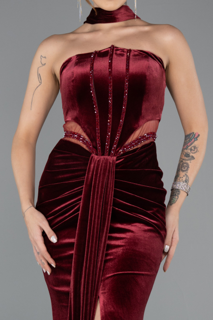 Long Burgundy Velvet Evening Dress ABU5437