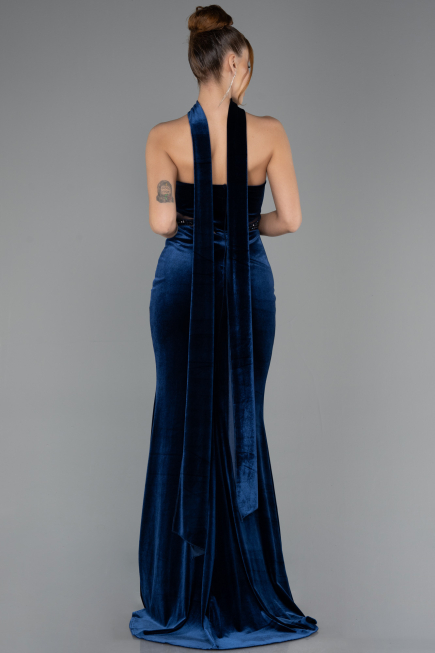 Long Navy Blue Velvet Evening Dress ABU5437