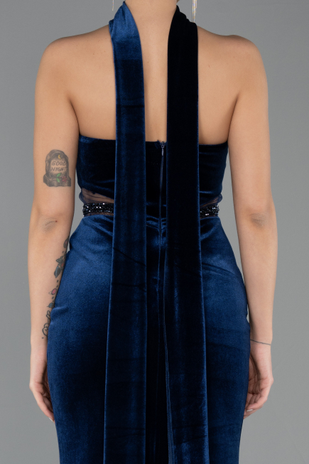 Long Navy Blue Velvet Evening Dress ABU5437