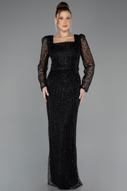 Long Black Beaded Evening Dress ABU5431