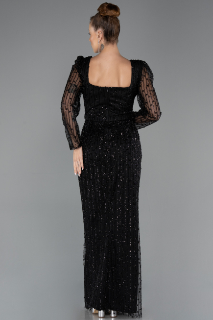 Long Black Beaded Evening Dress ABU5431