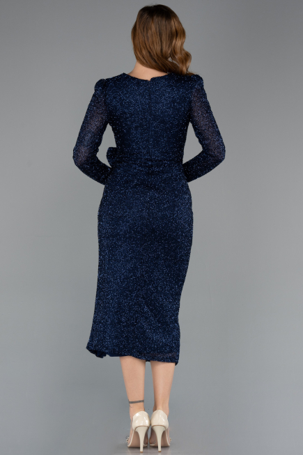 Midi Navy Blue Beaded Party Dress ABK2466