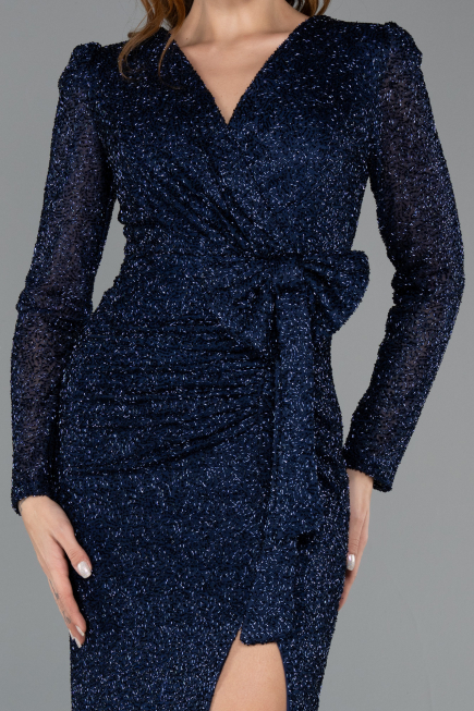 Midi Navy Blue Beaded Party Dress ABK2466