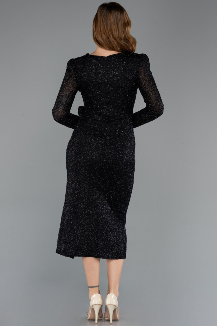 Midi Black Beaded Party Dress ABK2466