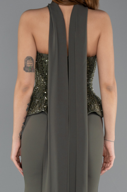 Long Olive Drab Chiffon Evening Dress ABU5457