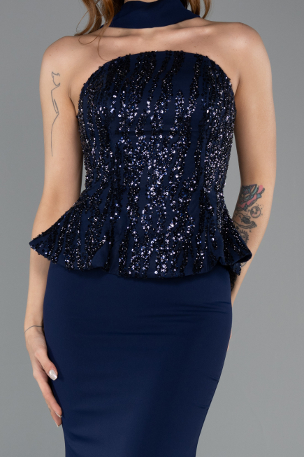 Long Navy Blue Chiffon Evening Dress ABU5457