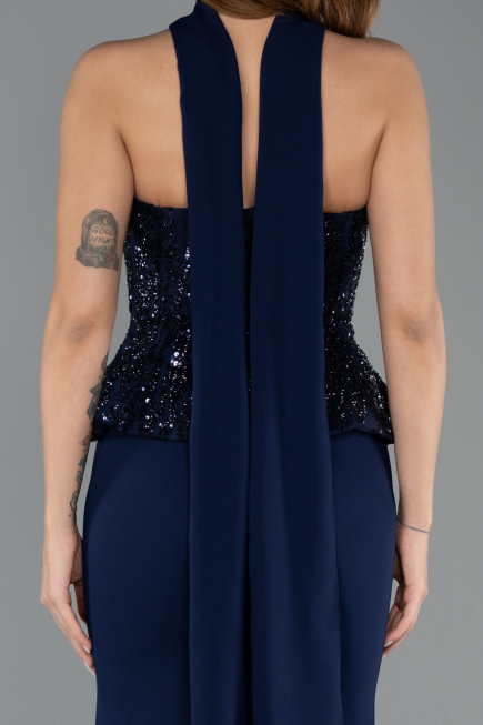 Long Navy Blue Chiffon Evening Dress ABU5457