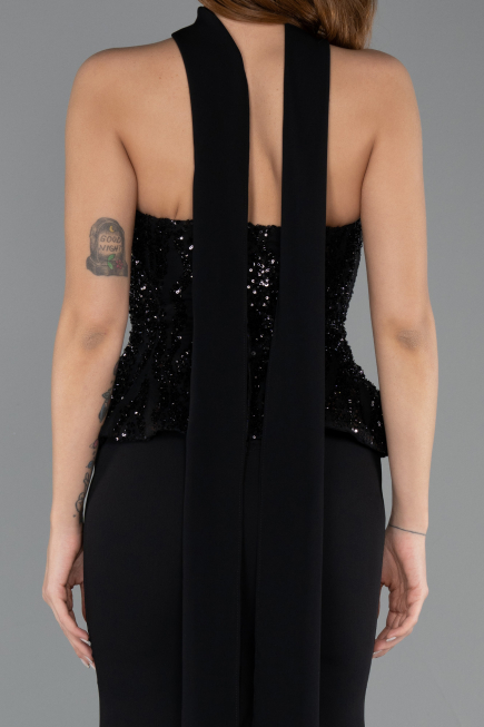 Long Black Chiffon Evening Dress ABU5457