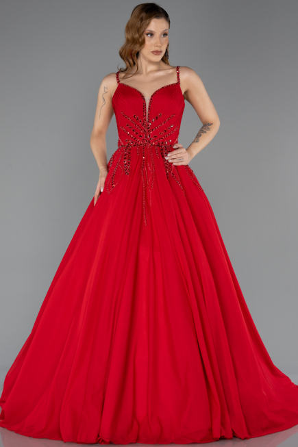 Long Red Chiffon Designer Evening Dress ABU5465