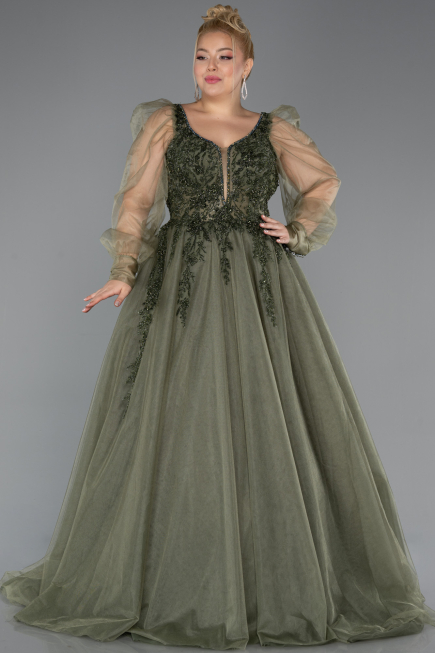 Long Olive Drab Plus Size Haute Couture Dress ABU4608