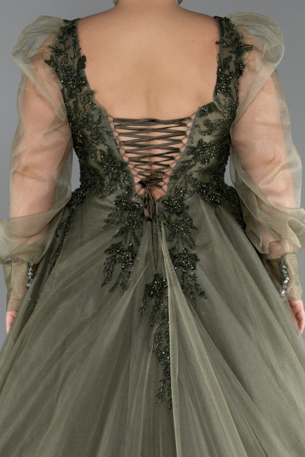 Long Olive Drab Plus Size Haute Couture Dress ABU4608