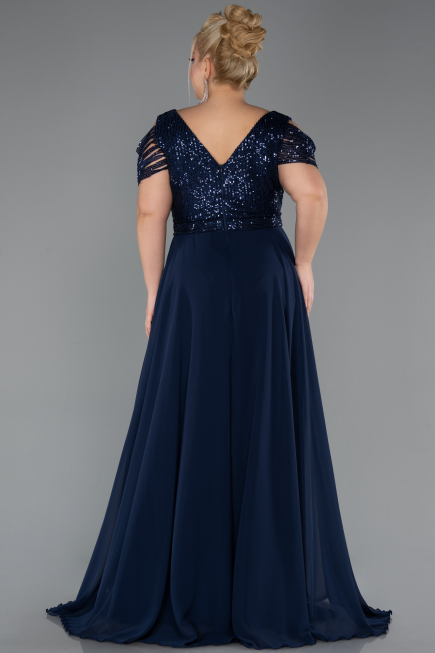 Navy Blue Long Plus Size Evening Dress ABU828