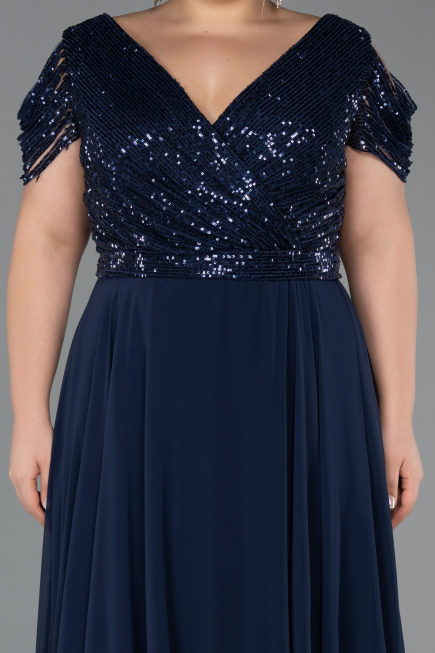 Navy Blue Long Plus Size Evening Dress ABU828