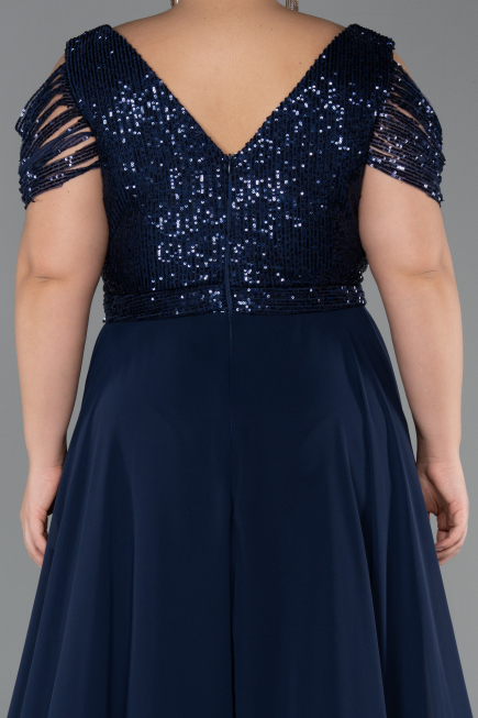 Navy Blue Long Plus Size Evening Dress ABU828