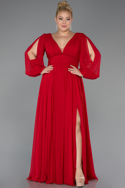 Long Red Chiffon Oversized Evening Dress ABU1988