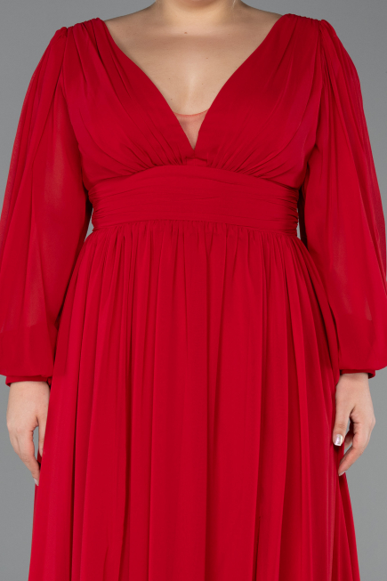 Long Red Chiffon Oversized Evening Dress ABU1988