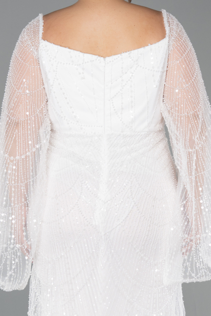 White Long Beaded Plus Size Evening Gown ABU5067