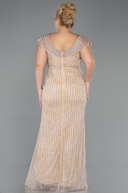 Long Beige Stony Plus Size Evening Dress ABU5439