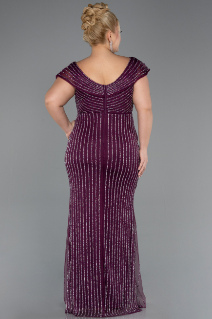 Long Plum Stony Plus Size Evening Dress ABU5439