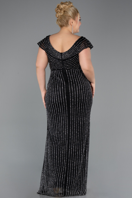 Long Black Stony Plus Size Evening Dress ABU5439