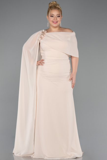 Long Beige Chiffon Plus Size Evening Dress ABU5419