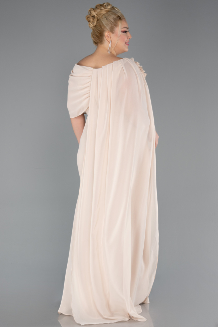 Long Beige Chiffon Plus Size Evening Dress ABU5419