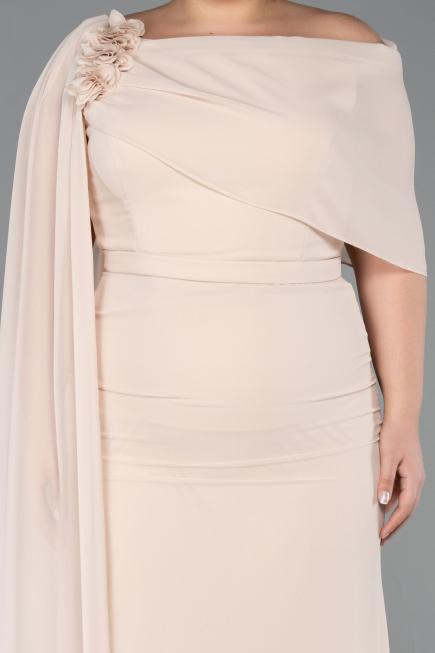 Long Beige Chiffon Plus Size Evening Dress ABU5419