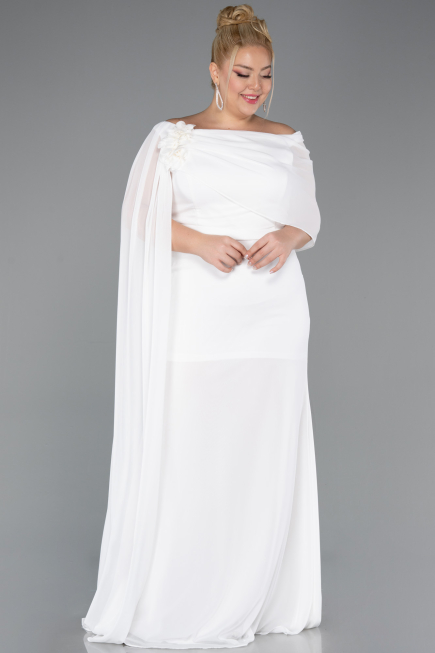 Long White Chiffon Plus Size Evening Dress ABU5419