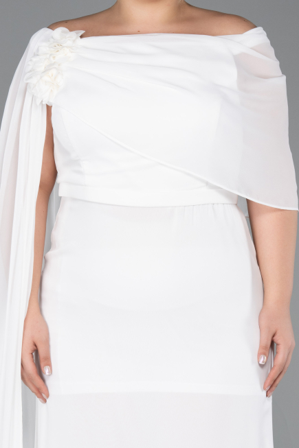Long White Chiffon Plus Size Evening Dress ABU5419