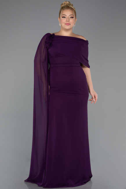 Long Purple Chiffon Plus Size Evening Dress ABU5419