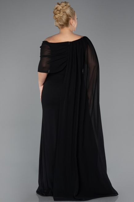 Long Black Chiffon Plus Size Evening Dress ABU5419