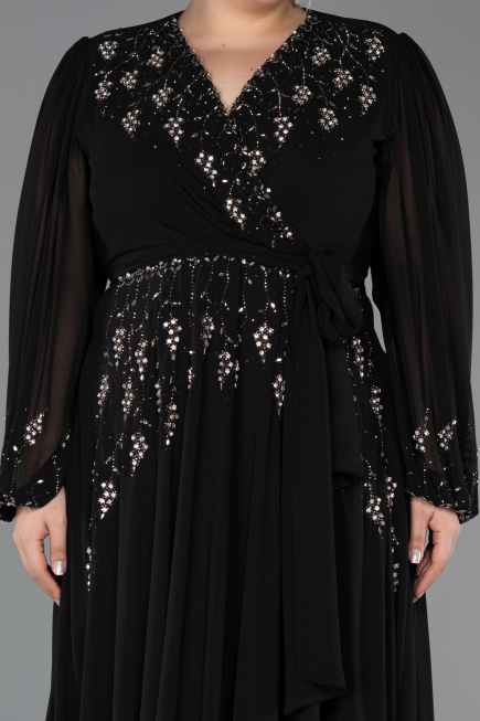 Long Black Chiffon Plus Size Evening Gown ABU5360