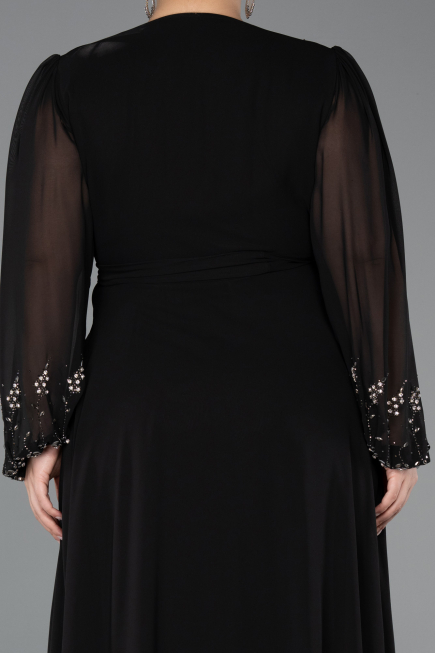 Long Black Chiffon Plus Size Evening Gown ABU5360