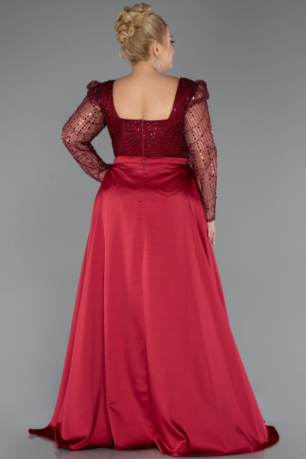 Burgundy Long Beaded Plus Size Engagement Dress ABU4761