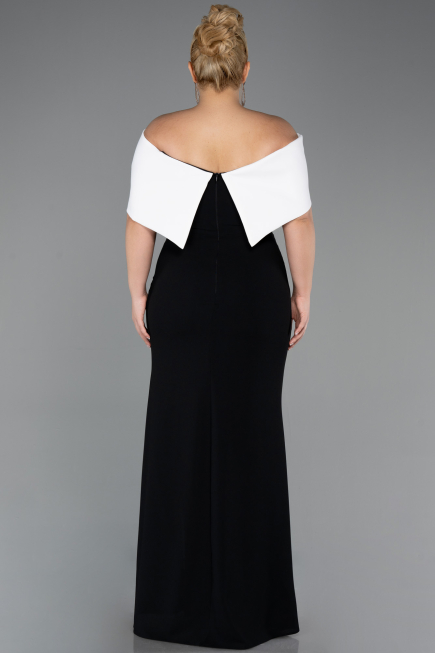 Black-White Long Plus Size Evening Gown ABU3945
