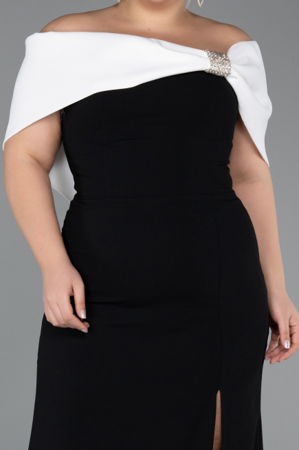 Black-White Long Plus Size Evening Gown ABU3945