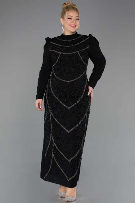 Long Black Plus Size Hijab Dress ABU5411