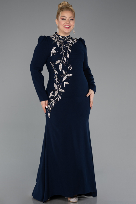 Long Navy Blue Plus Size Hijab Dress ABU5395