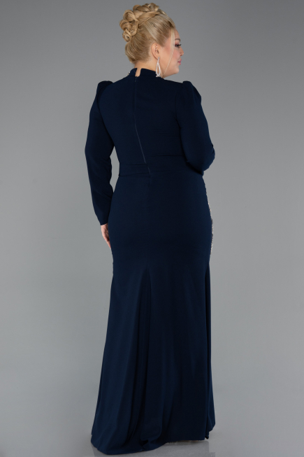 Long Navy Blue Plus Size Hijab Dress ABU5395