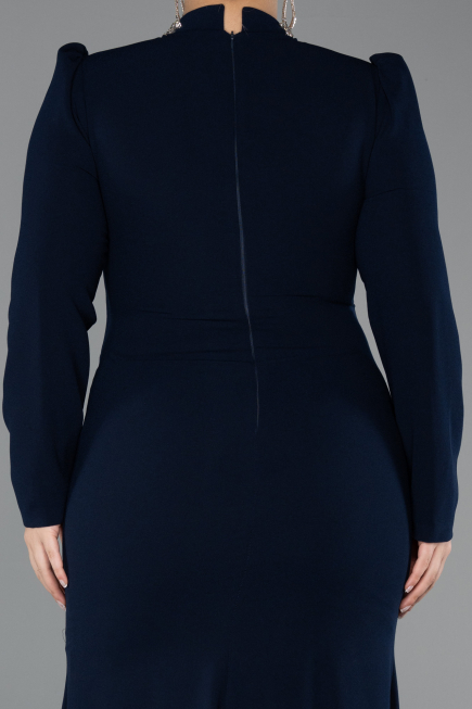Long Navy Blue Plus Size Hijab Dress ABU5395