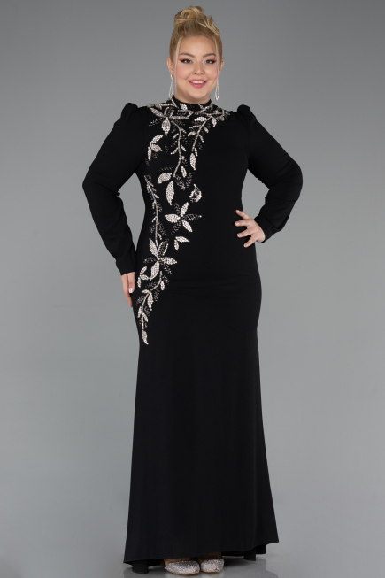 Long Black Plus Size Hijab Dress ABU5395