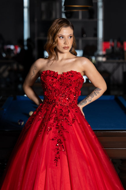 Long Red Special Design Engagement Dress ABU5460